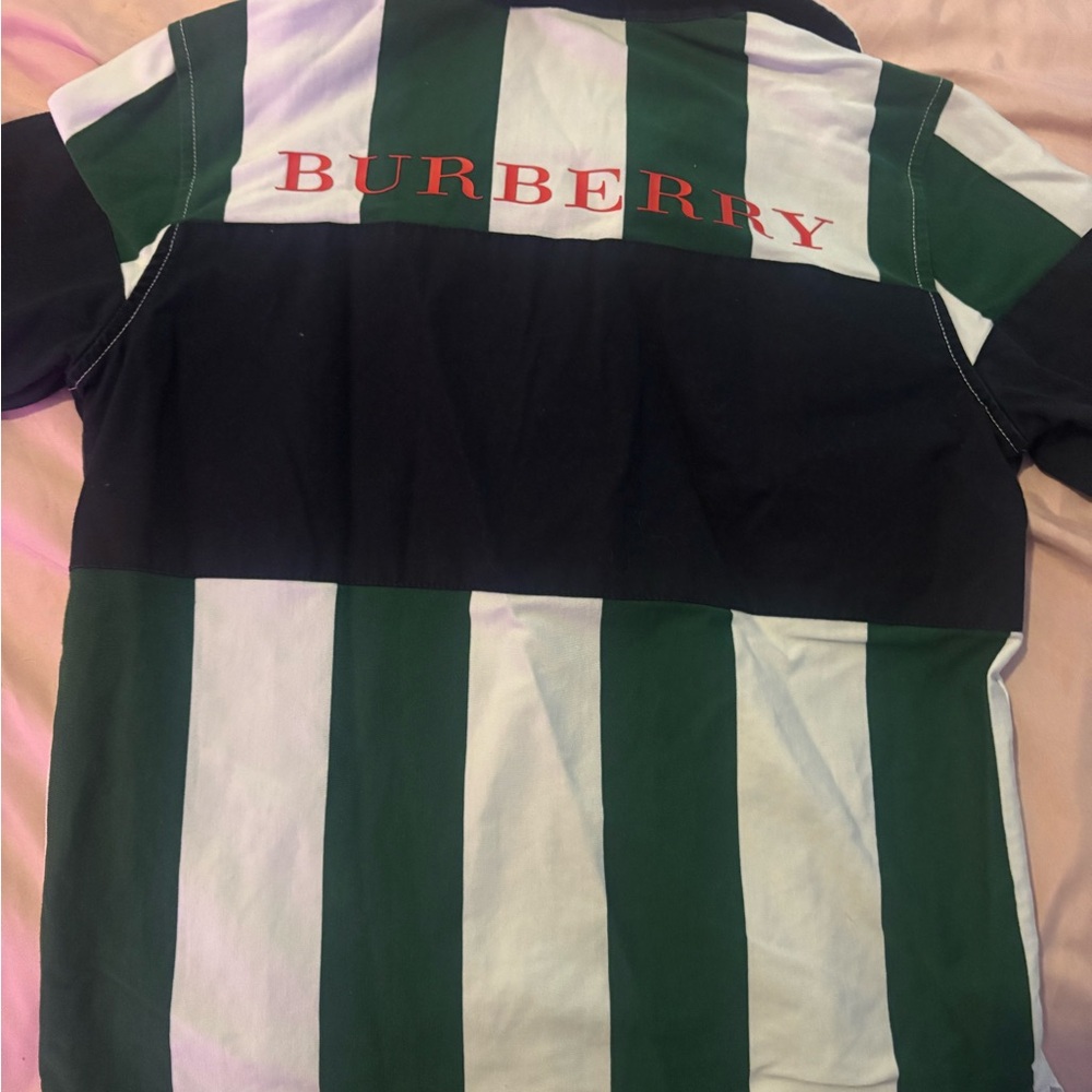 Burberry Green and Black Button Down Shirt with Bold Stripes